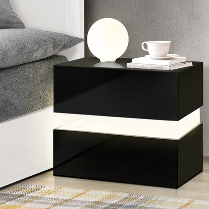 Bedside Table Led 2 Drawers - Lumi Black