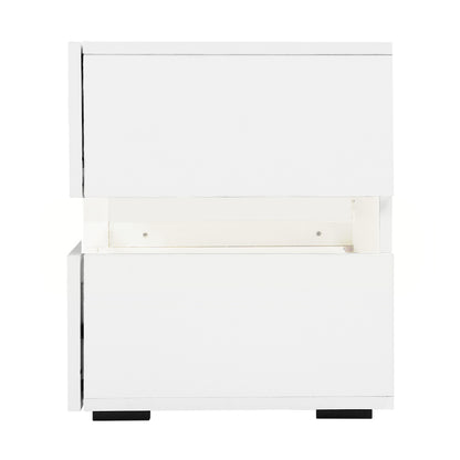 Bedside Table 2 Drawers RGB LED Side Nightstand High Gloss Cabinet White