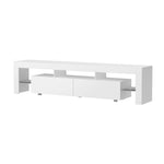 TV Cabinet Entertainment Unit Stand RGB LED Gloss Furniture 200cm White