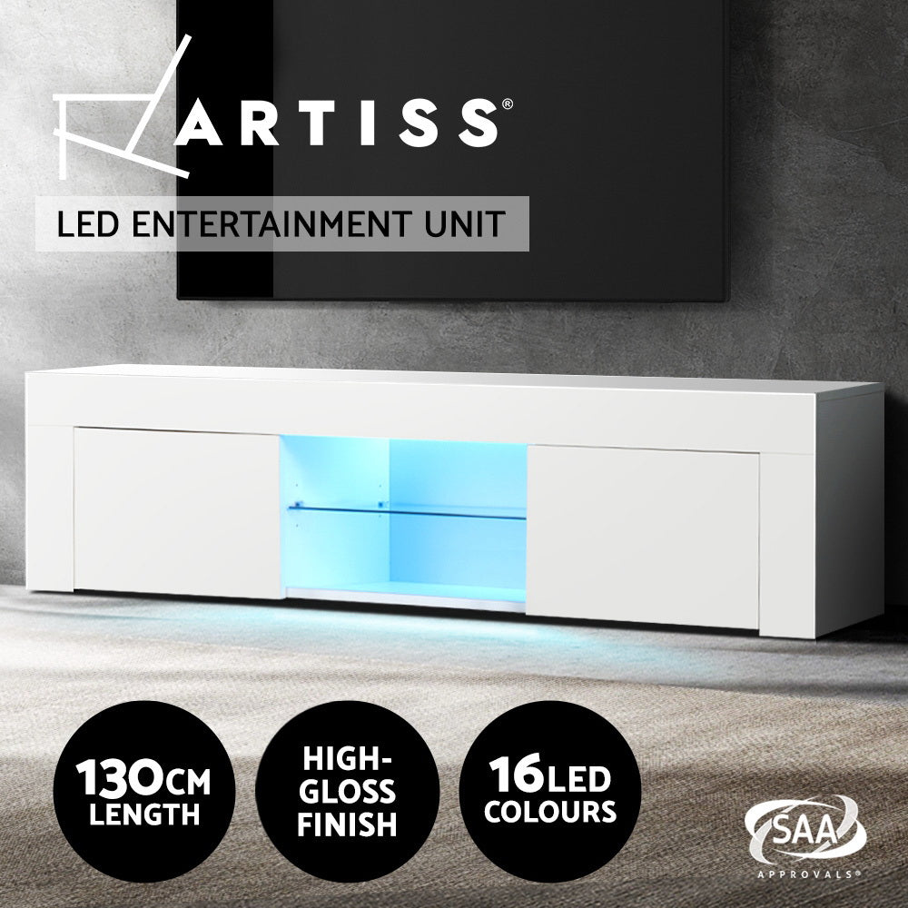 Entertainment Unit Tv Cabinet Led 130Cm White Angus
