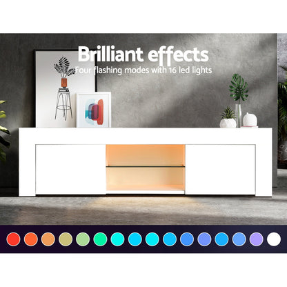 Entertainment Unit Tv Cabinet Led 130Cm White Angus