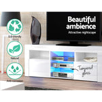 TV Cabinet Entertainment Unit Stand RGB LED Gloss Furniture 145cm White