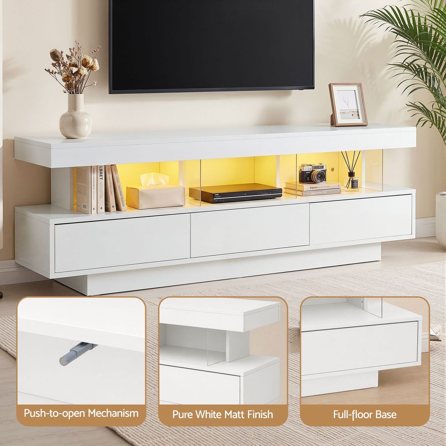 White 160cm TV Unit Storage 160x38x50cm