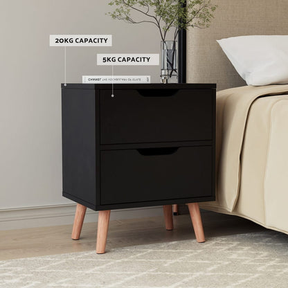 Black bedside table 40x30x50cm, in room setting