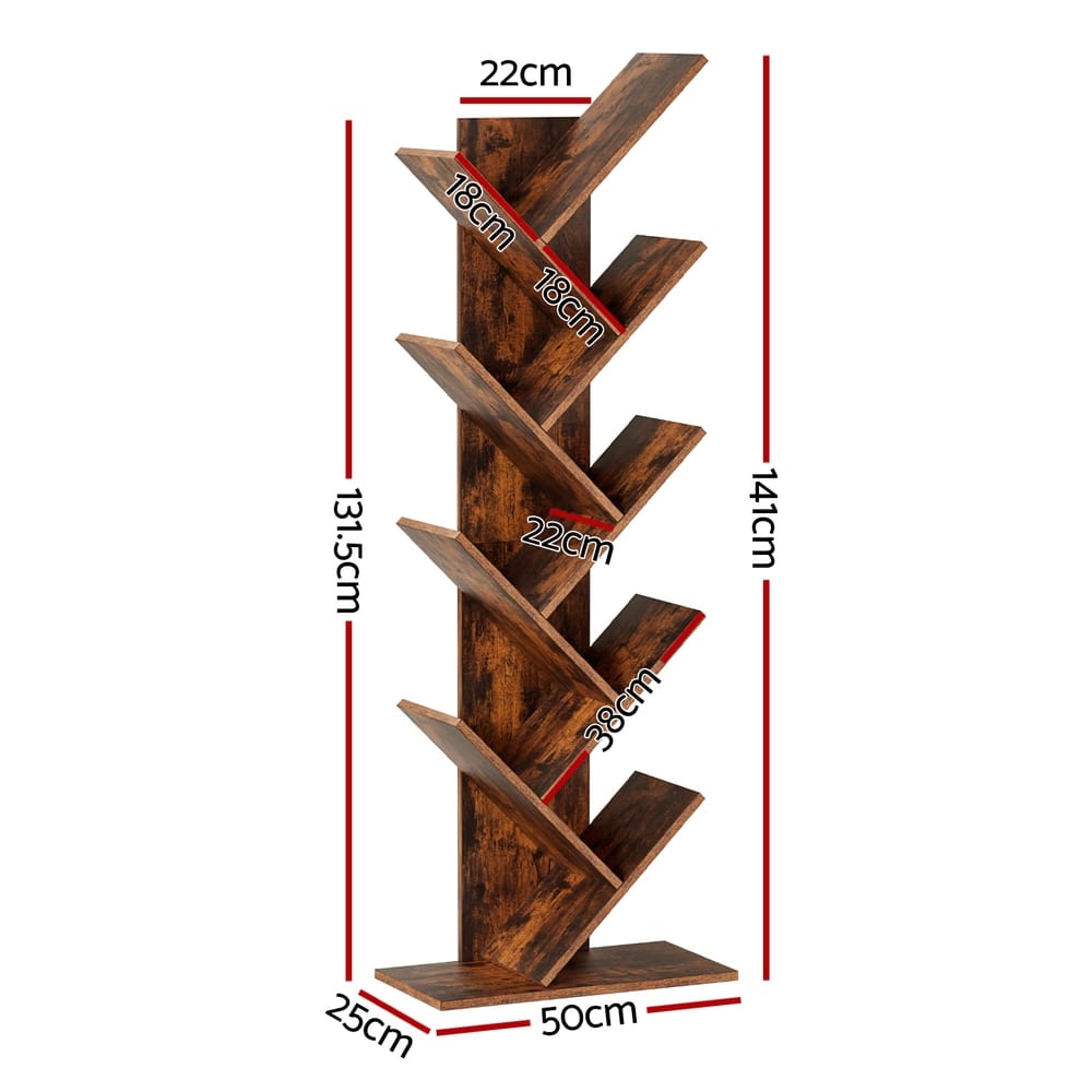 Tree Bookshelf 9 Tier Walnut 50x25x141cm
