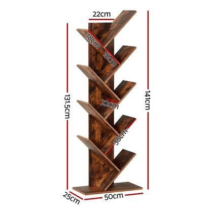 Tree Bookshelf 9 Tier Walnut 50x25x141cm