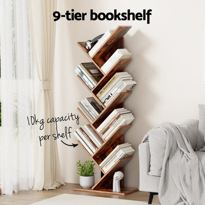 Tree Bookshelf 9 Tier Walnut 50x25x141cm