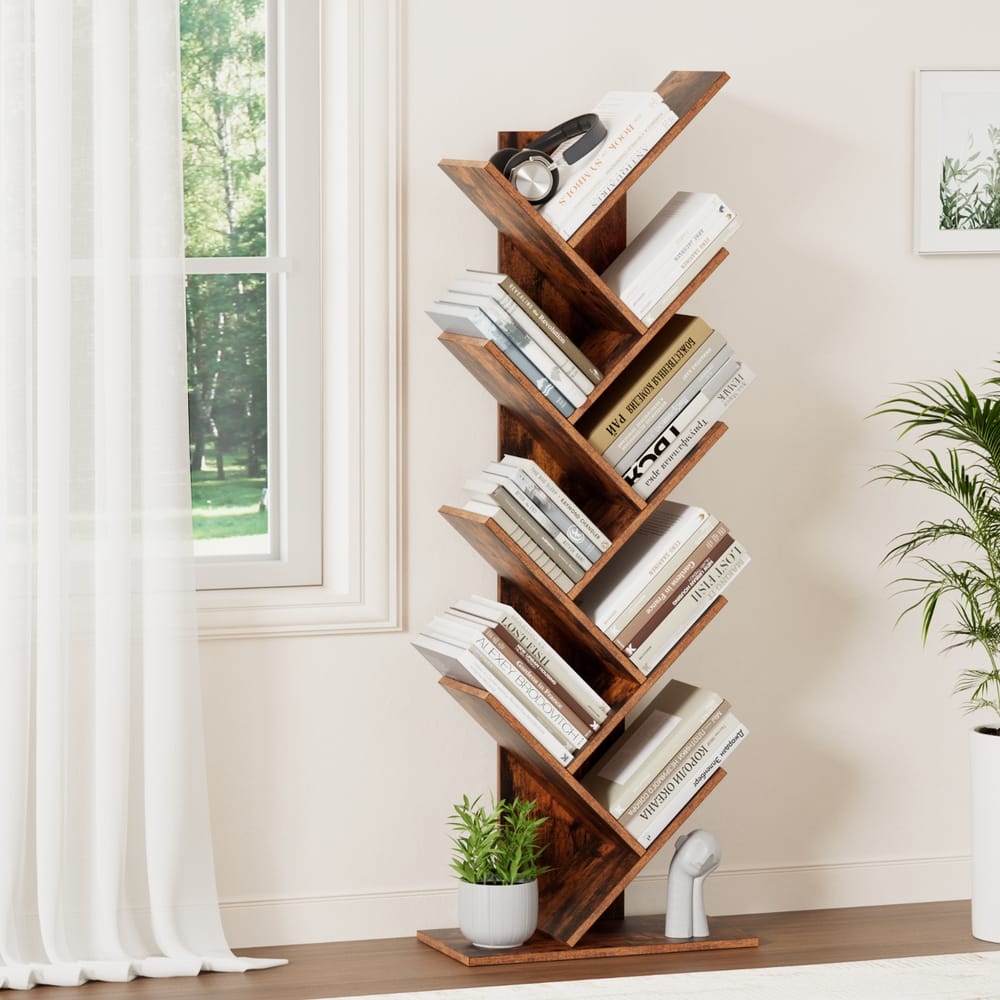 Tree Bookshelf 9 Tier Walnut 50x25x141cm