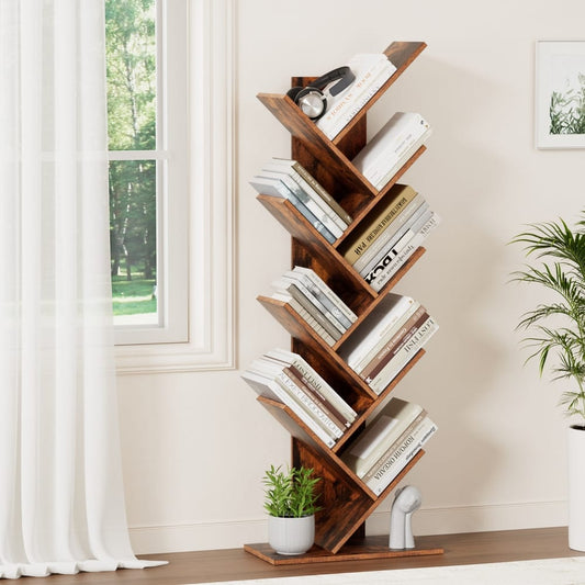 Tree Bookshelf 9 Tier Walnut 50x25x141cm