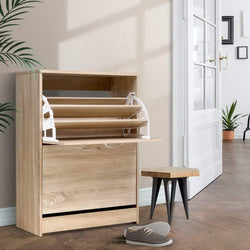 Shoe Cabinet Shoes Storage Rack 24 Pairs Organiser Shelf Cupboard Oak