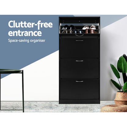 Shoe Rack Cabinet 60 Pairs 4 Doors - Black