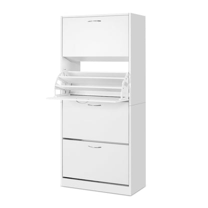 Shoe Rack Cabinet 60 Pairs 4 Doors - White