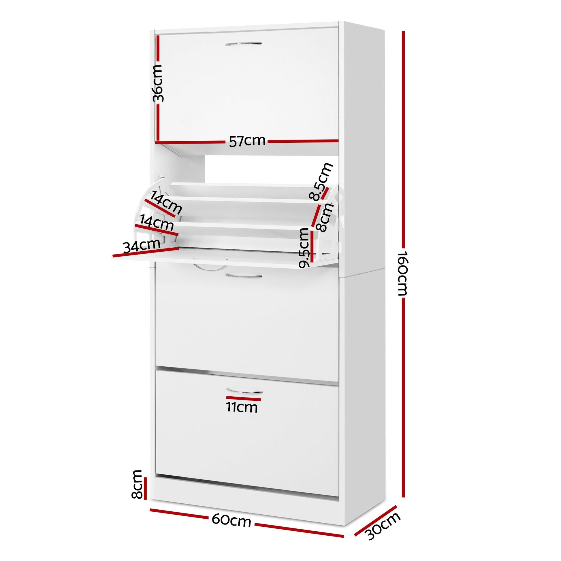 Tall Shoe Cabinet 2-Pack Flip Door White | HomeAndLiving - 4