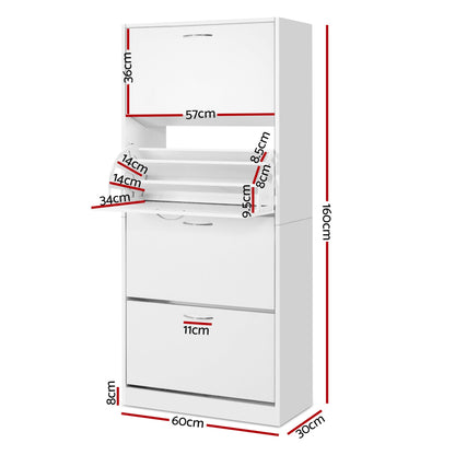 Tall Shoe Cabinet 2-Pack Flip Door White | HomeAndLiving - 4
