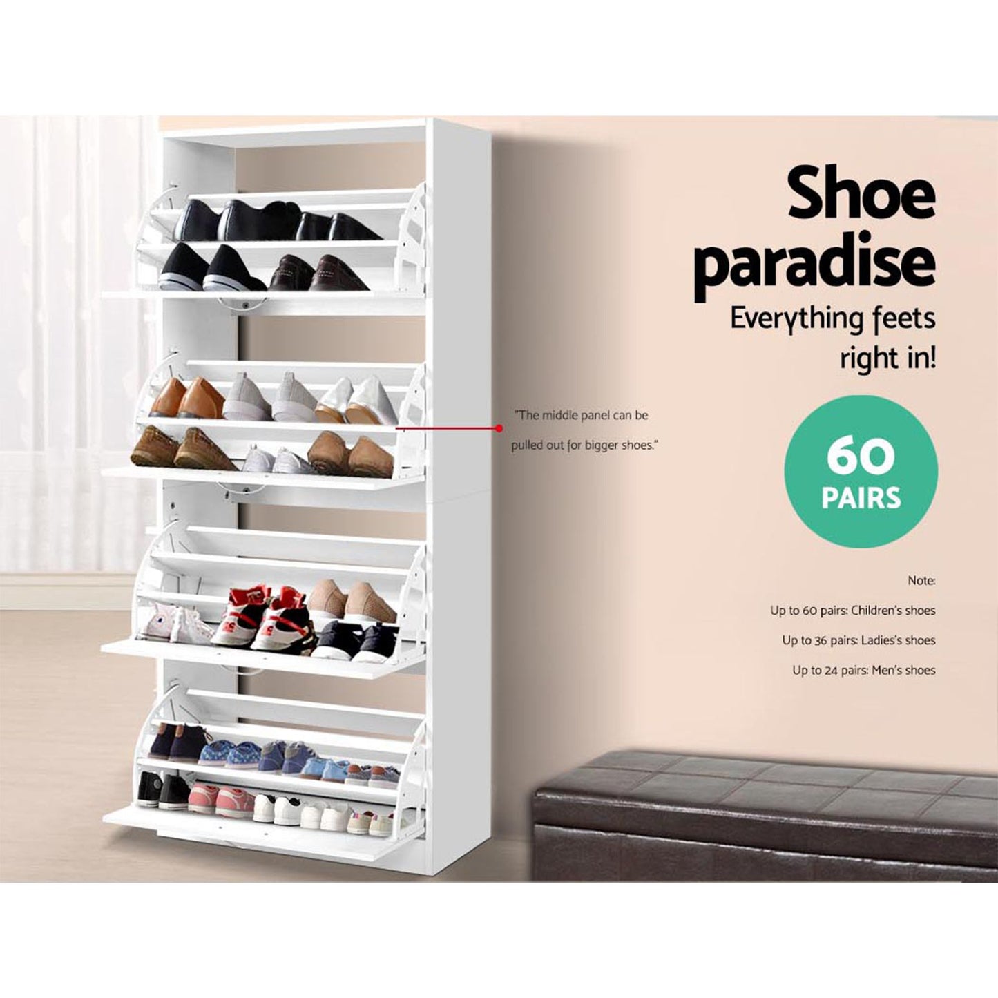 Tall Shoe Cabinet 2-Pack Flip Door White | HomeAndLiving - 7