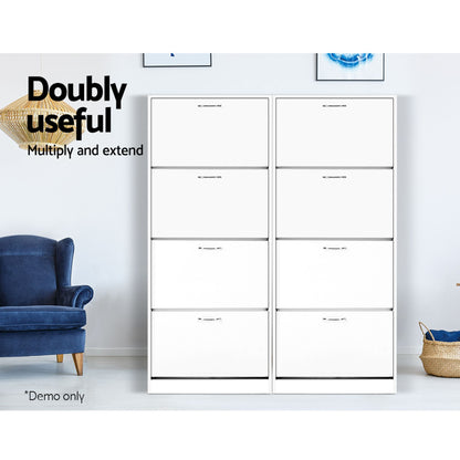 Tall Shoe Cabinet 2-Pack Flip Door White | HomeAndLiving - 8