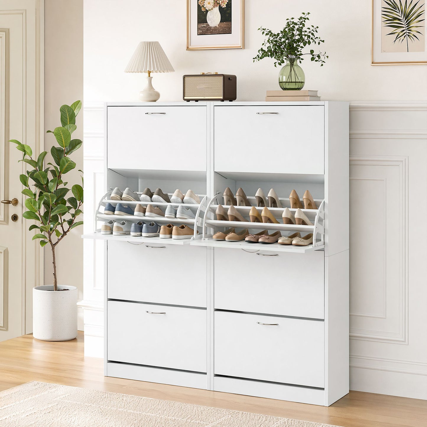 Tall Shoe Cabinet 2-Pack Flip Door White | HomeAndLiving