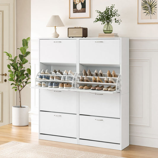 Tall Shoe Cabinet 2-Pack Flip Door White | HomeAndLiving