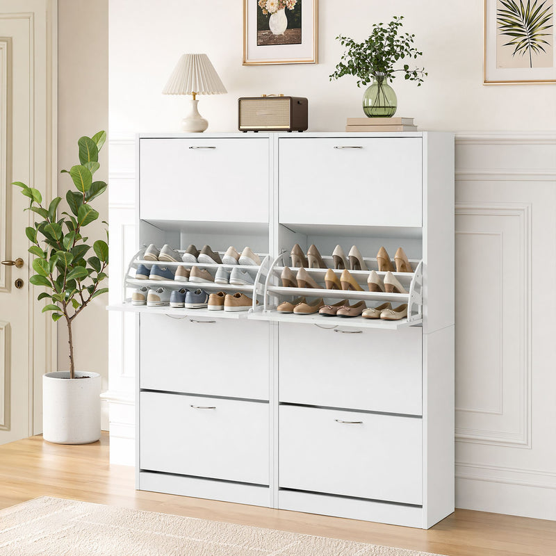 Tall Shoe Cabinet 2-Pack Flip Door White | HomeAndLiving