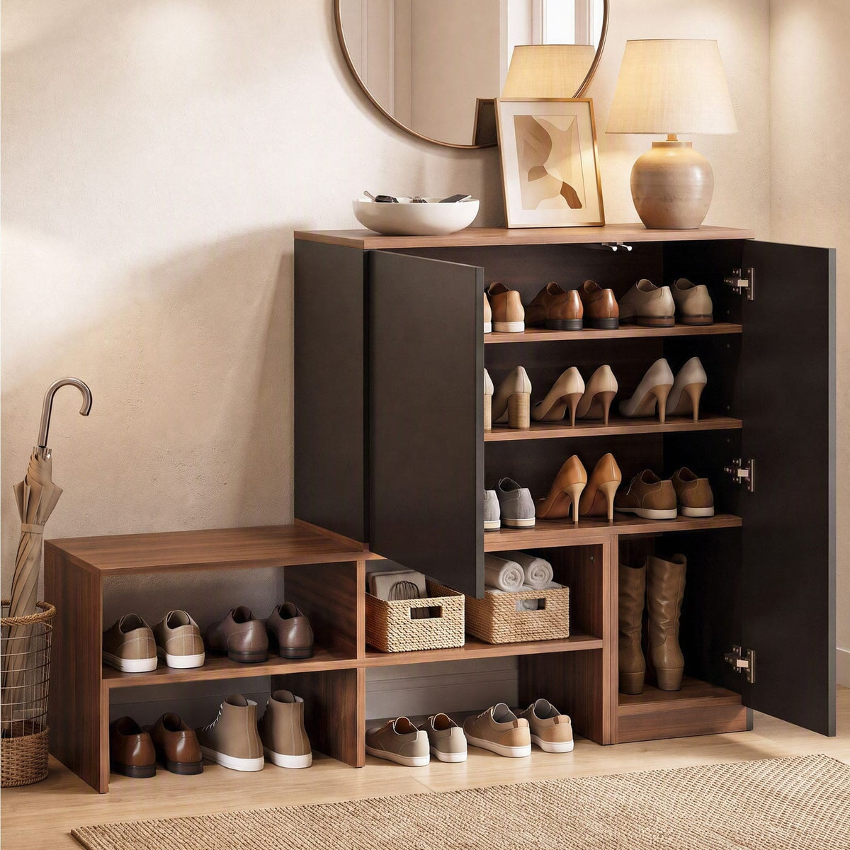 Shoe Cabinet Bench Walnut king