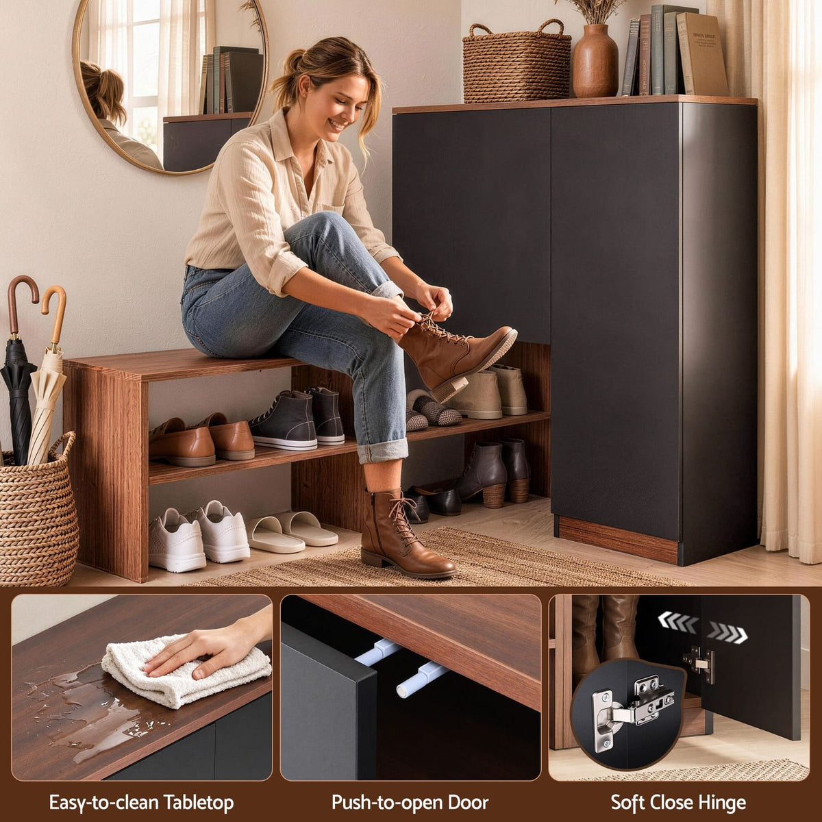 Shoe Cabinet Bench Walnut king