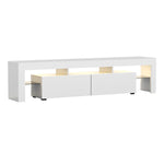 189cm RGB LED TV Stand Cabinet Entertainment Unit Gloss Furniture Drawers Tempered Glass Shelf White