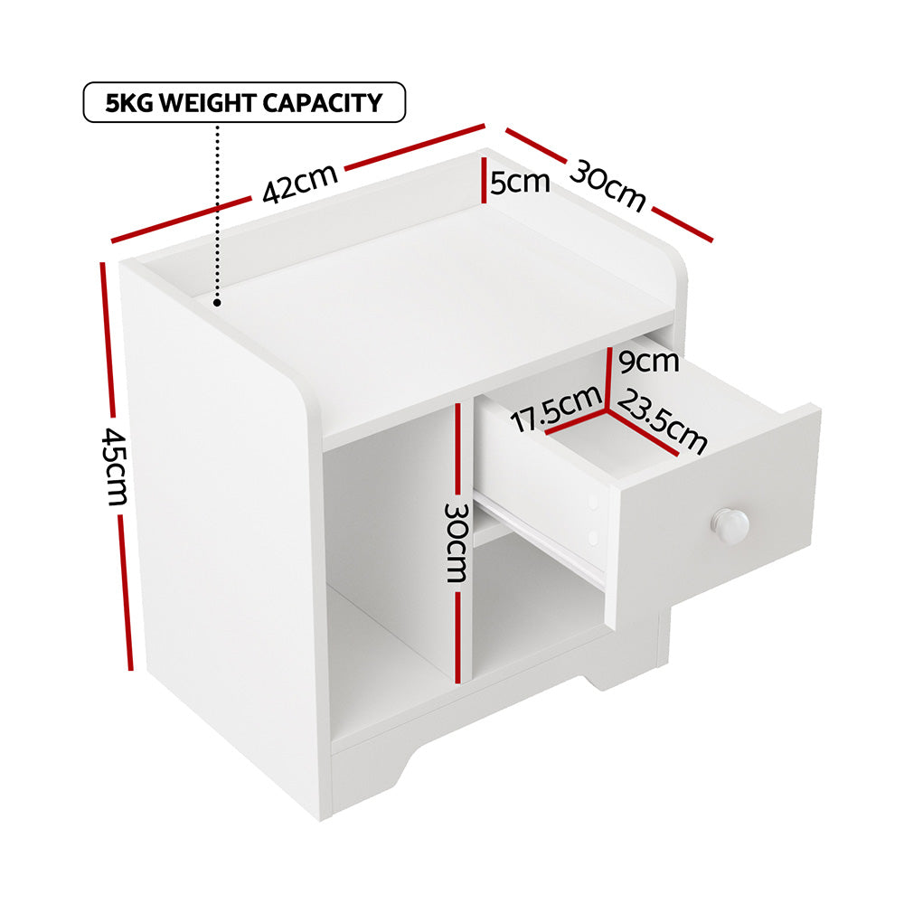  Bedside Table Drawer Nightstand Side End Table Storage Open Shelf White