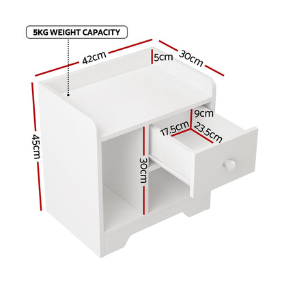  Bedside Table Drawer Nightstand Side End Table Storage Open Shelf White