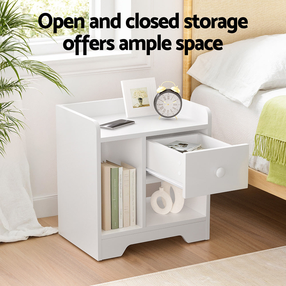  Bedside Table Drawer Nightstand Side End Table Storage Open Shelf White