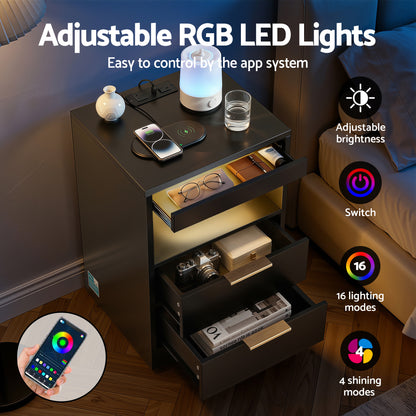 LED Bedside Table Charging Station 2 Drawers | HomeAndLiving