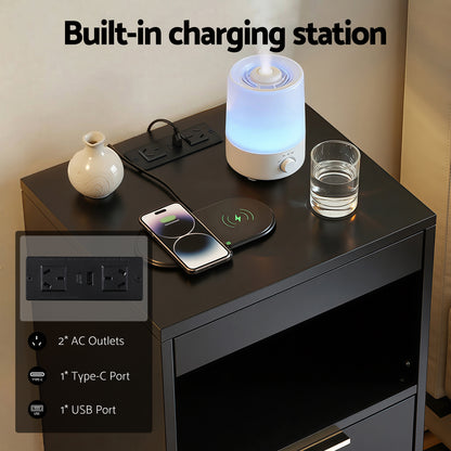 LED Bedside Table Charging Station 2 Drawers | HomeAndLiving