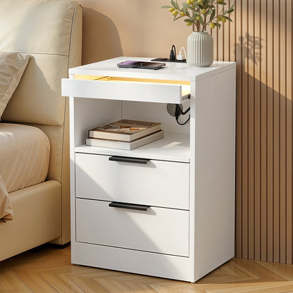 LED Bedside Table Charging Station 2 Drawers | HomeAndLiving