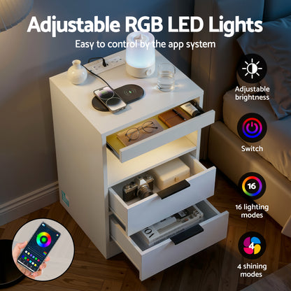 LED Bedside Table Charging Station 2 Drawers | HomeAndLiving
