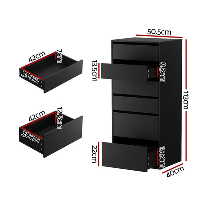 Tall Chest Of Drawers Black 50.5x40x113cm