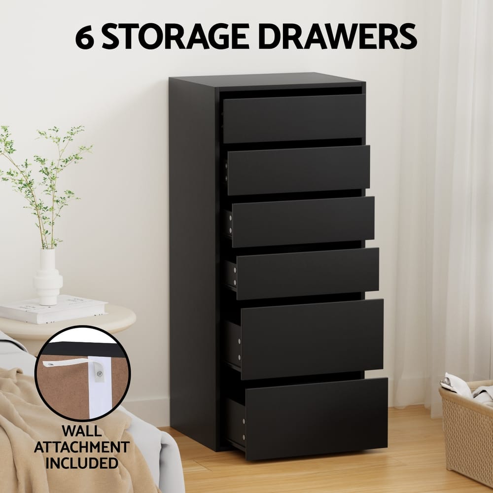 Tall Chest Of Drawers Black 50.5x40x113cm