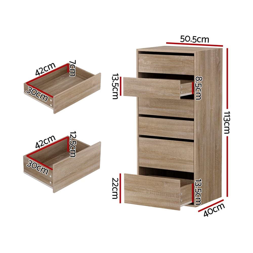 Tall Chest Of Drawers Storage 50.5x40x113cm