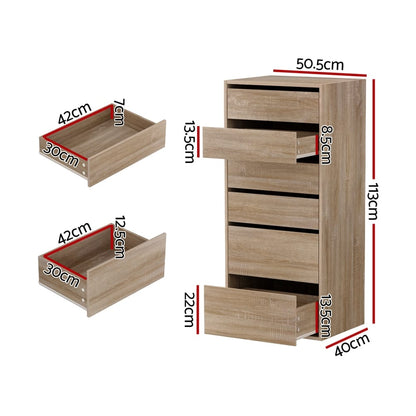 Tall Chest Of Drawers Storage 50.5x40x113cm