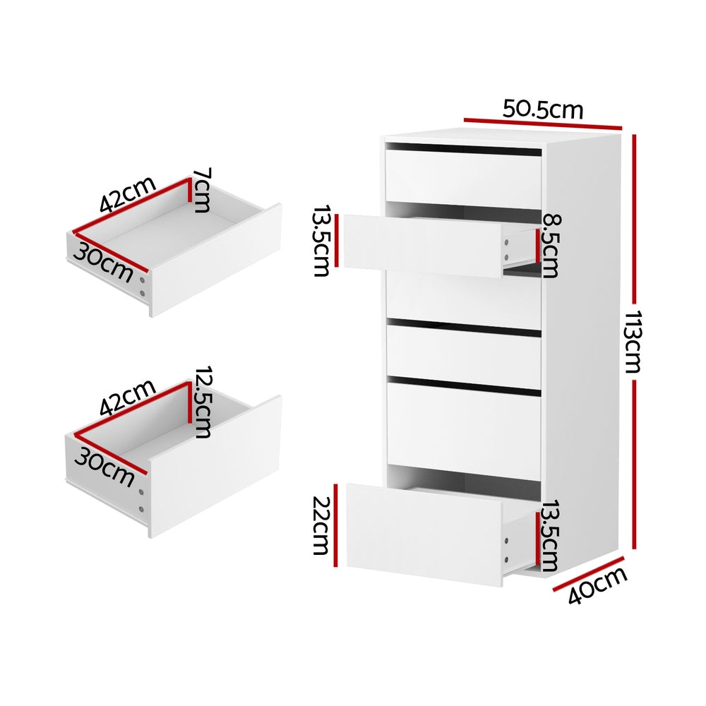 6 Chest of Drawers Dresser Tallboy White
