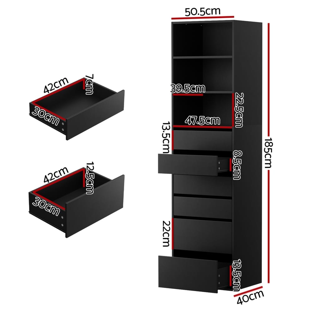 Tallboy Chest Of Drawers Black 50.5x40x185cm