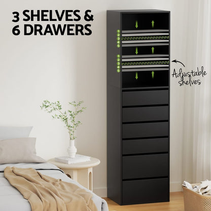 Tallboy Chest Of Drawers Black 50.5x40x185cm