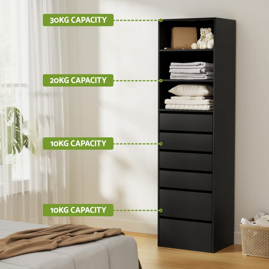Tallboy Chest Of Drawers Black 50.5x40x185cm