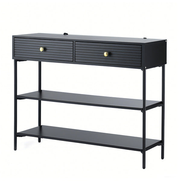  Black 3-Tier Console Table Modern Storage Shelf Living Room Entryway