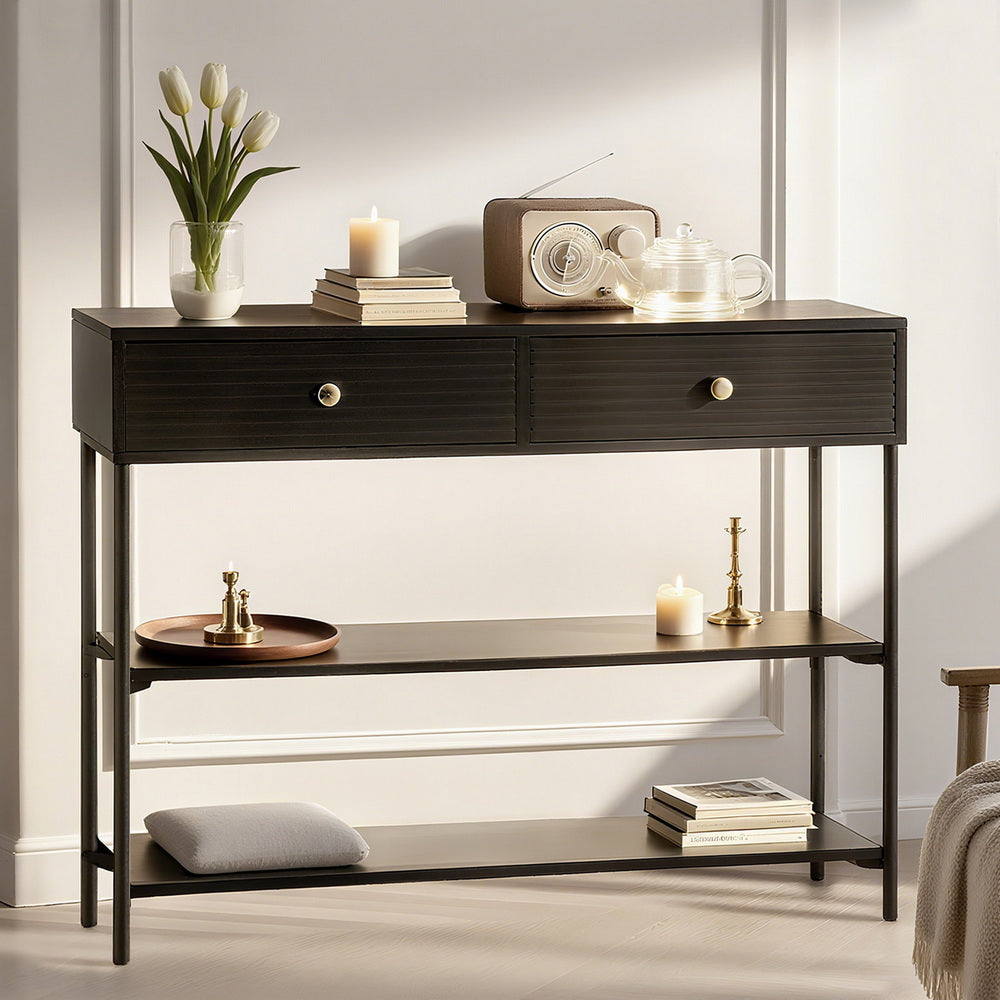Black 3-Tier Console Table Modern Storage Shelf Living Room Entryway