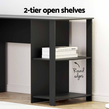 Computer Desk Shelf L-Shape Black 136Cm