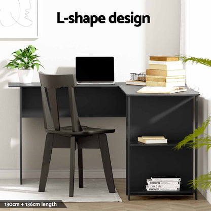 Computer Desk Shelf L-Shape Black 136Cm