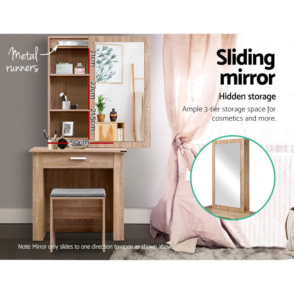 Dressing Table Stool Set Sliding Mirror Oak Demi