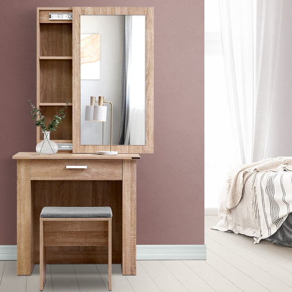  Dressing Table Stool Set Sliding Mirror Oak Demi