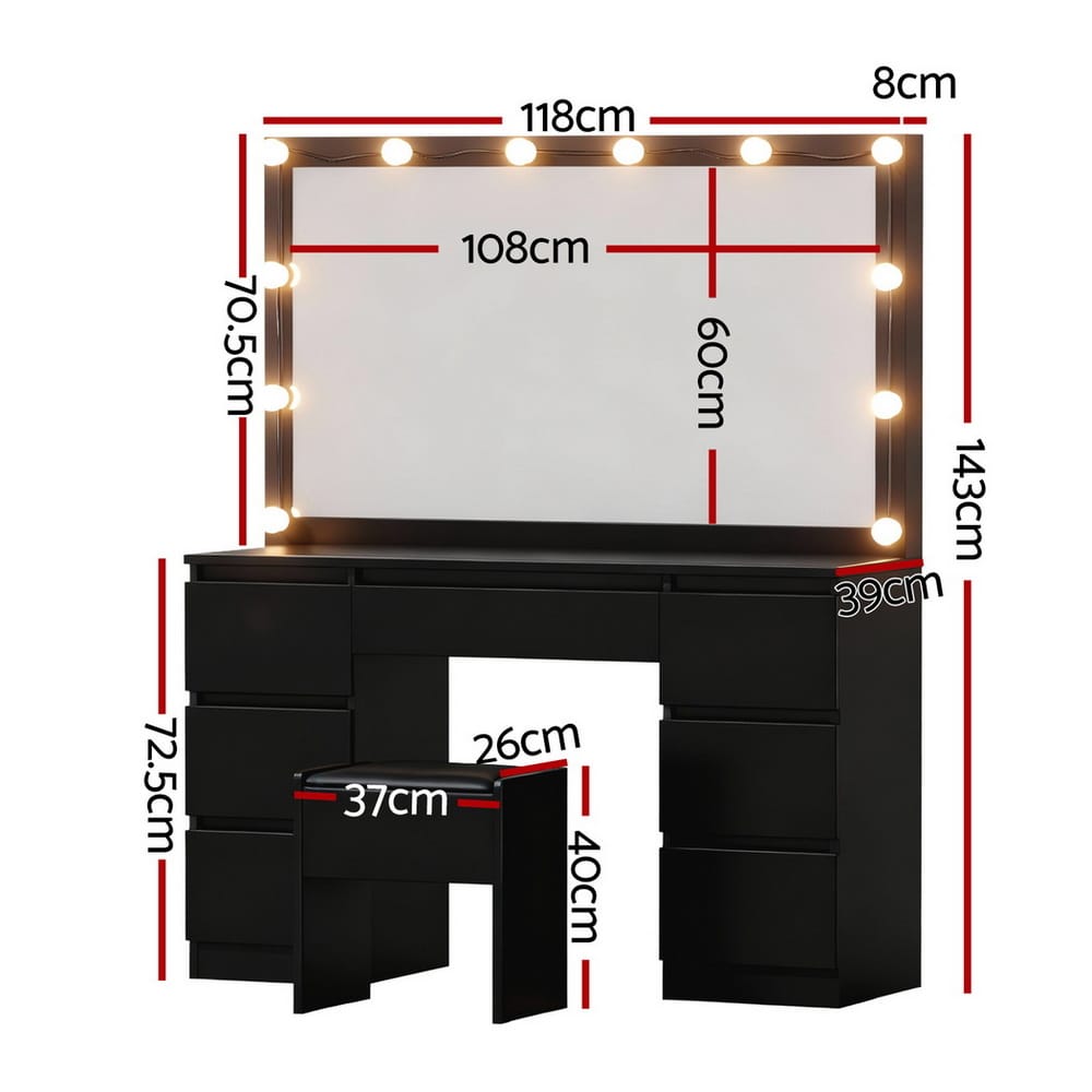 Dressing Table Vanity Set Black 118x39x143cm
