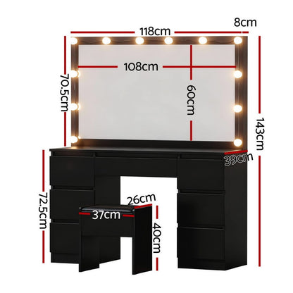 Dressing Table Vanity Set Black 118x39x143cm