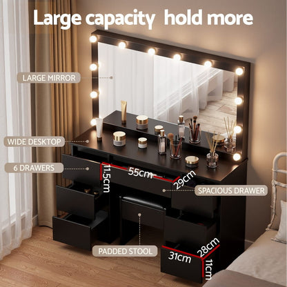 Dressing Table Vanity Set Black 118x39x143cm